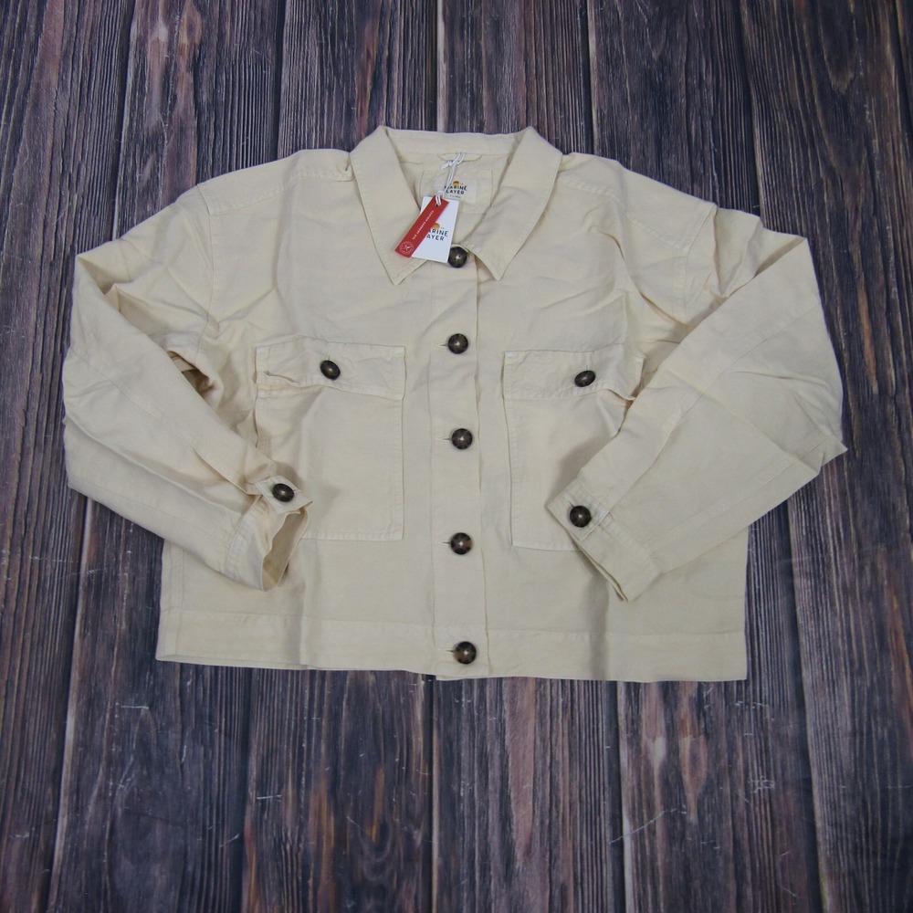 Marine Layer Holland Crop Jacket Womens XL Natural Linen‎ Blend Utility Shacket